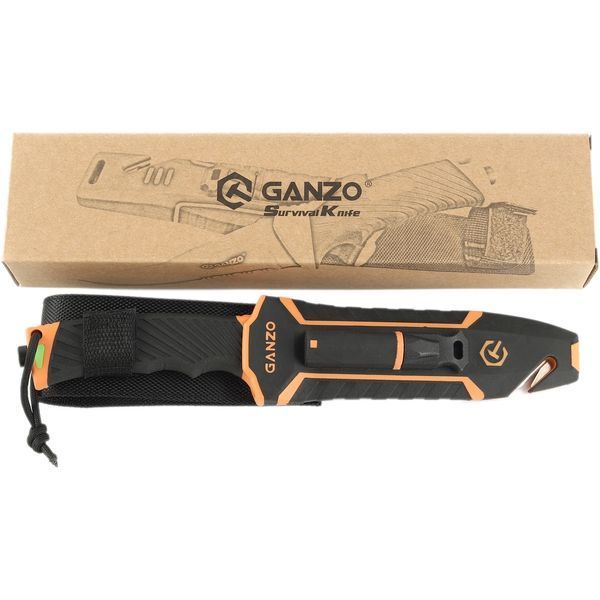 Ніж фіксований мисливський Ganzo G8012V2 (11.3 см) 8CR13 / ABS помаранчевий з чохлом 4 в 1 57450 фото