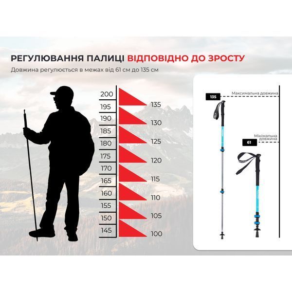 Трекінгова палиця 3-сек. Naturehike Men ST 01 6061 AL NH17D001-Z, алюміній, чорна