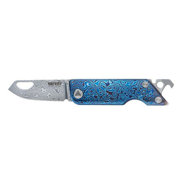 Ніж складаний кишеньковий SRM 6435-TL, (4.1 см) Damascus / Titanium блакитний