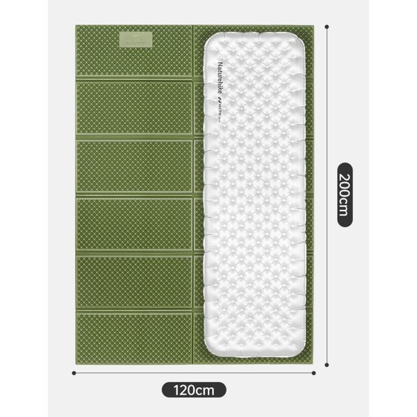 Килимок туристичний складаний двомісний IXPE Naturehike CNK2450WS044 з алюмінієвою плівкою, 200x120x1.8 см, оливковий 70908 фото
