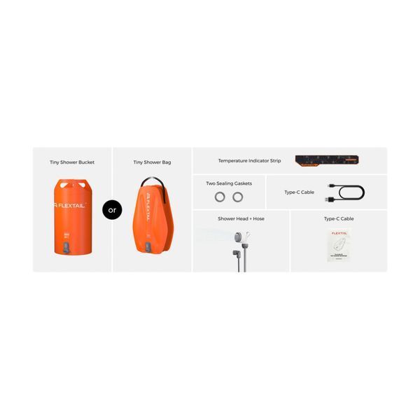 Душ портативний із ємністю та насосом Flextail Tiny Shower Bag, 20л, помаранчевий 70792 фото