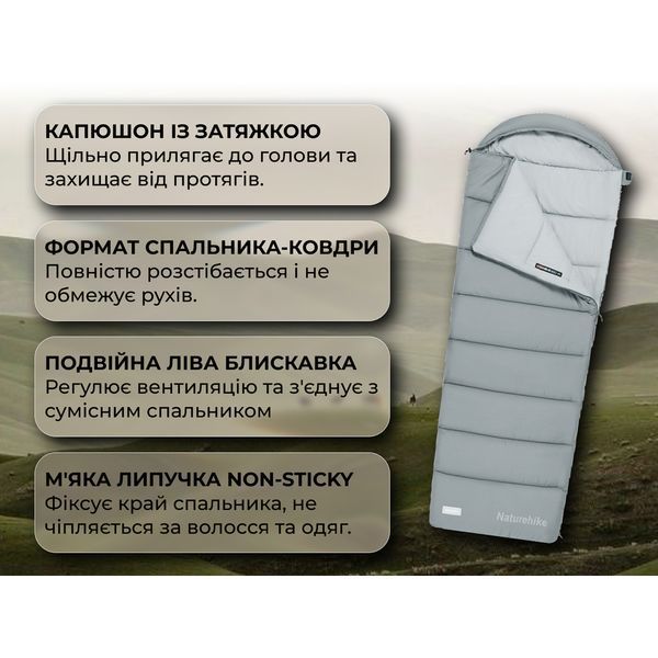 Спальний мішок з капюшоном Naturehike MS300 CNK2350WS023 лівий, сірий 74473 фото