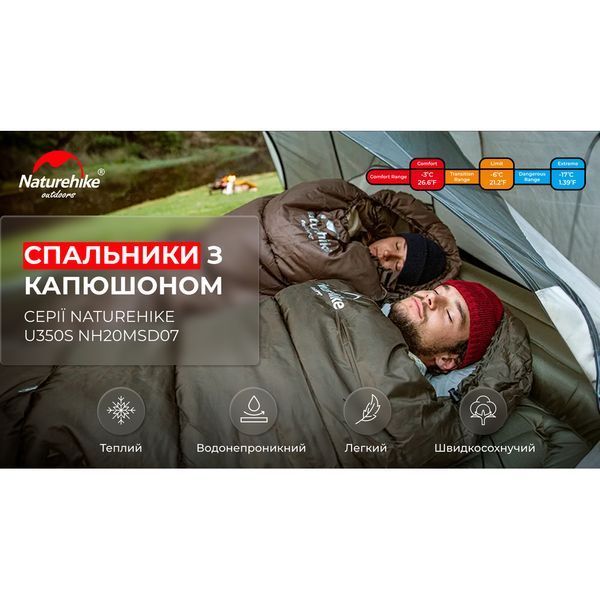 Спальник з капюшоном Naturehike U350S NH20MSD07, (-3&deg;C), лівий, коричневий