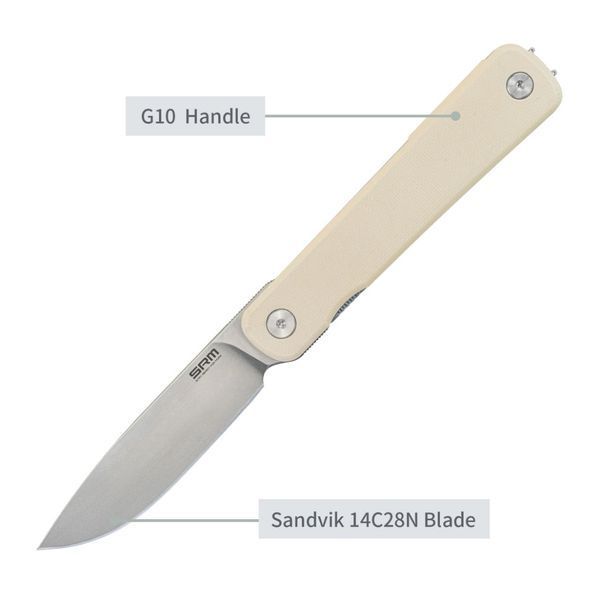 Ніж складаний туристичний SRM Palfrey 135L-GT (8.3 см) 14C28N / G10 білий